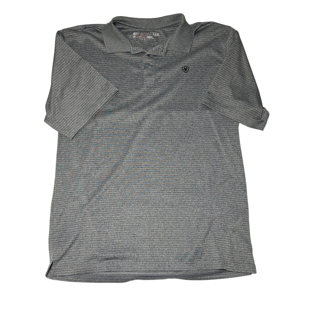 Ariat Mens AriatTEK Heat Series Polo Shirt Grey Striped Performance Size M